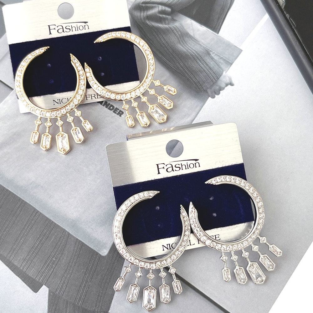 Mirco Pave Fashionable Moon Shape Earrings