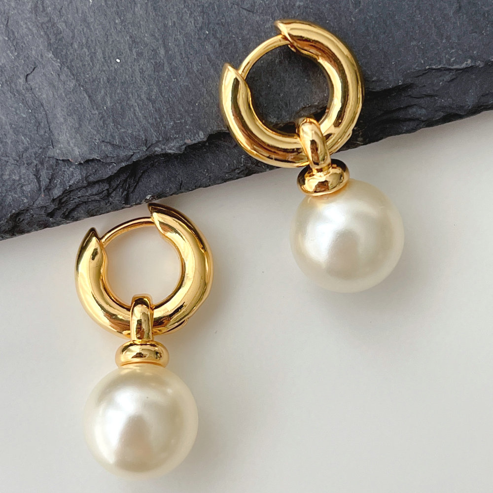 18k Gold Plated Pearl Charm Earrings CMEDYX-2399436
