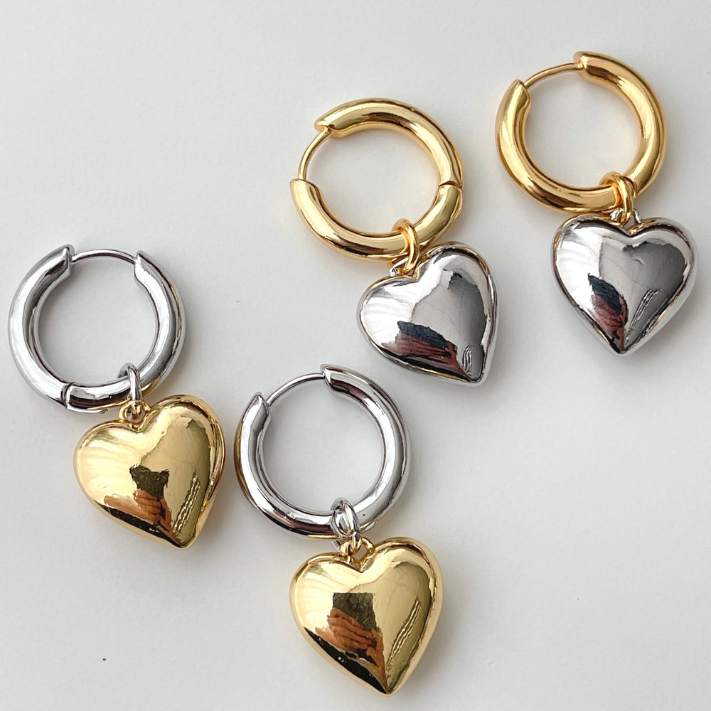 Two-tone peach heart pendant earrings CMEDYX-2399434