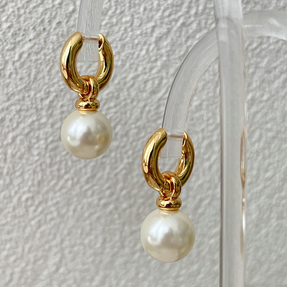 18k Gold Plated Pearl Charm Earrings CMEDYX-2399436