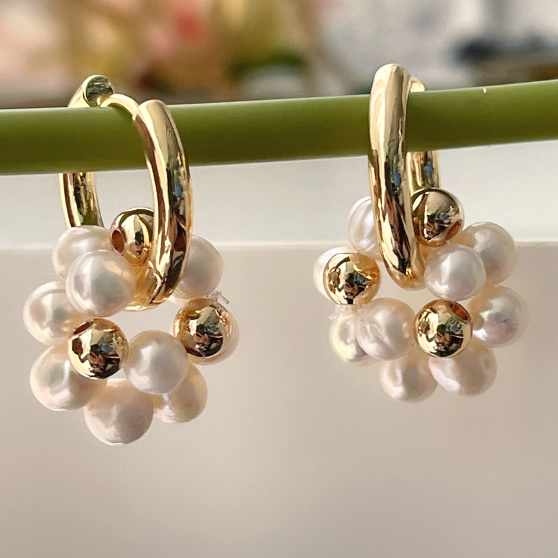 Round Fresh Water Pearl Hoop Earrings