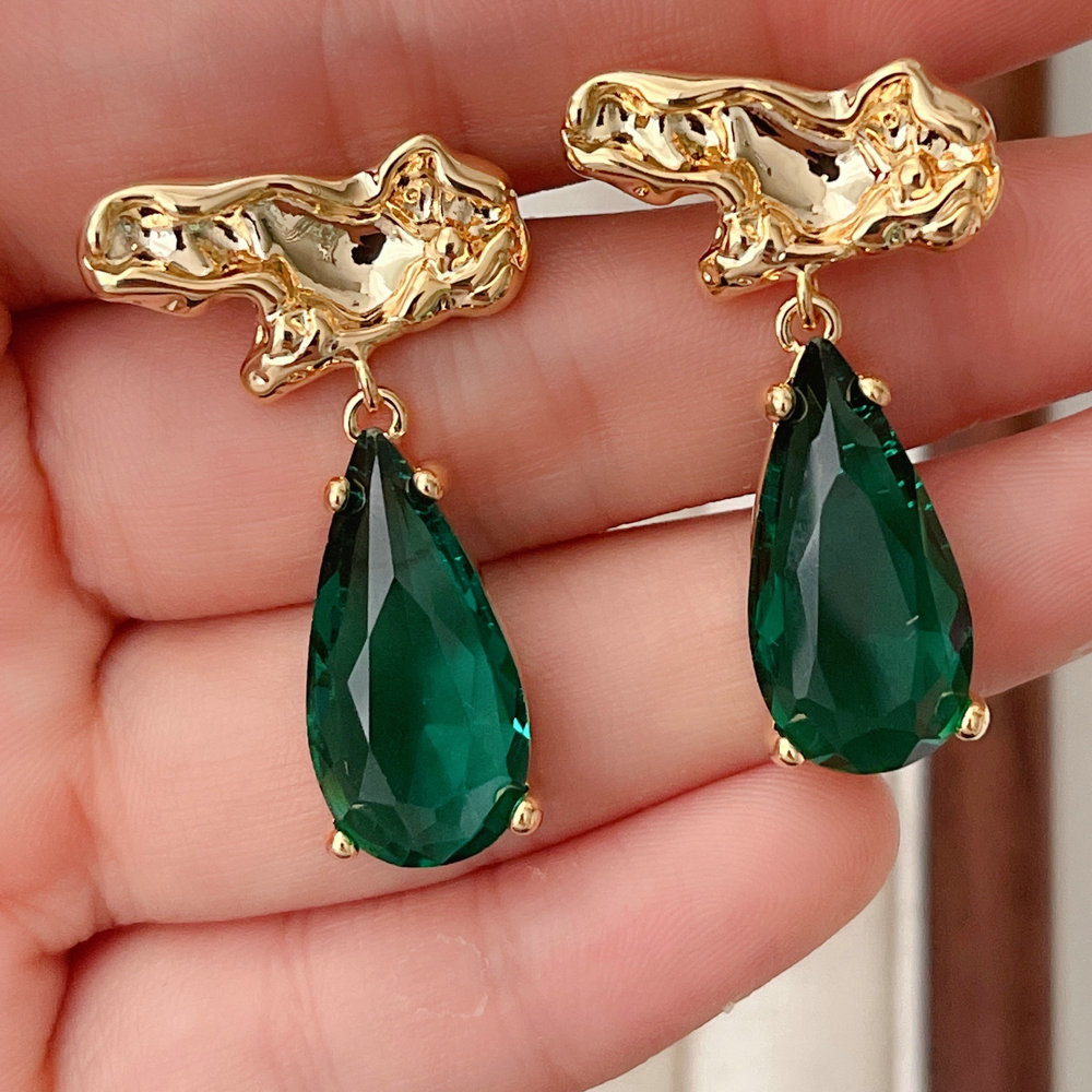 Green Drop Stone Charm Earrings CMEADL-2401344