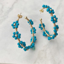 Blue Flower Hoop Earrings