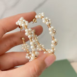 White Flower Hoop Earrings