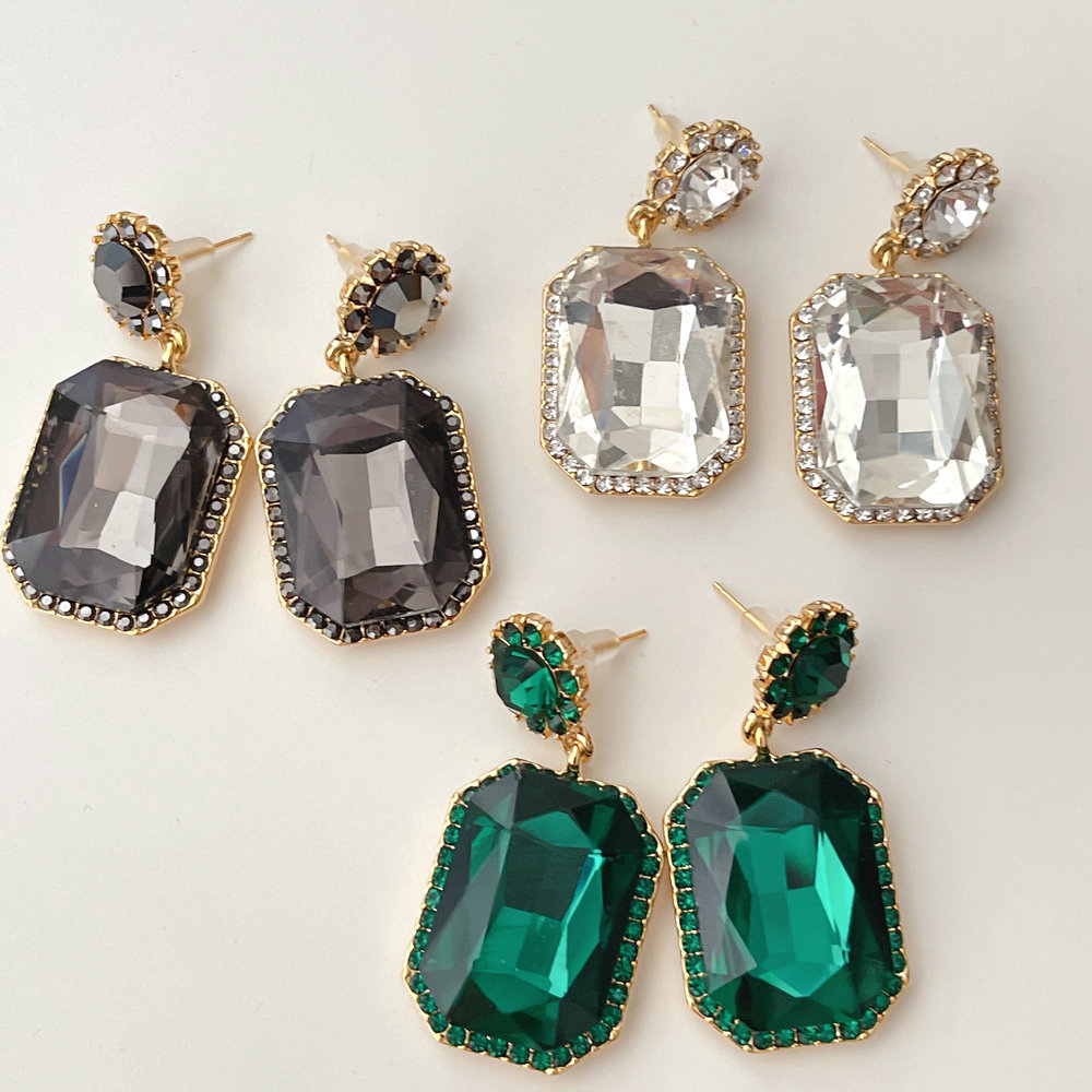 Square Big Stone Charms Earrings CMEADL-2401336