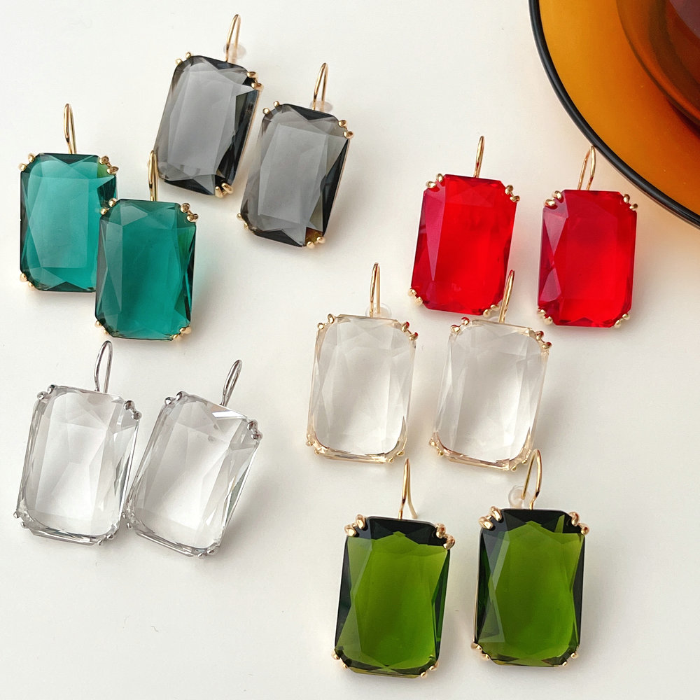 Colorful Square Big Stone Earrings CMEADL-2401333