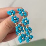 Blue Flower Hoop Earrings