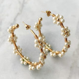 White Flower Hoop Earrings