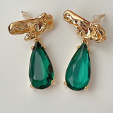 Green Drop Stone Charm Earrings CMEADL-2401344