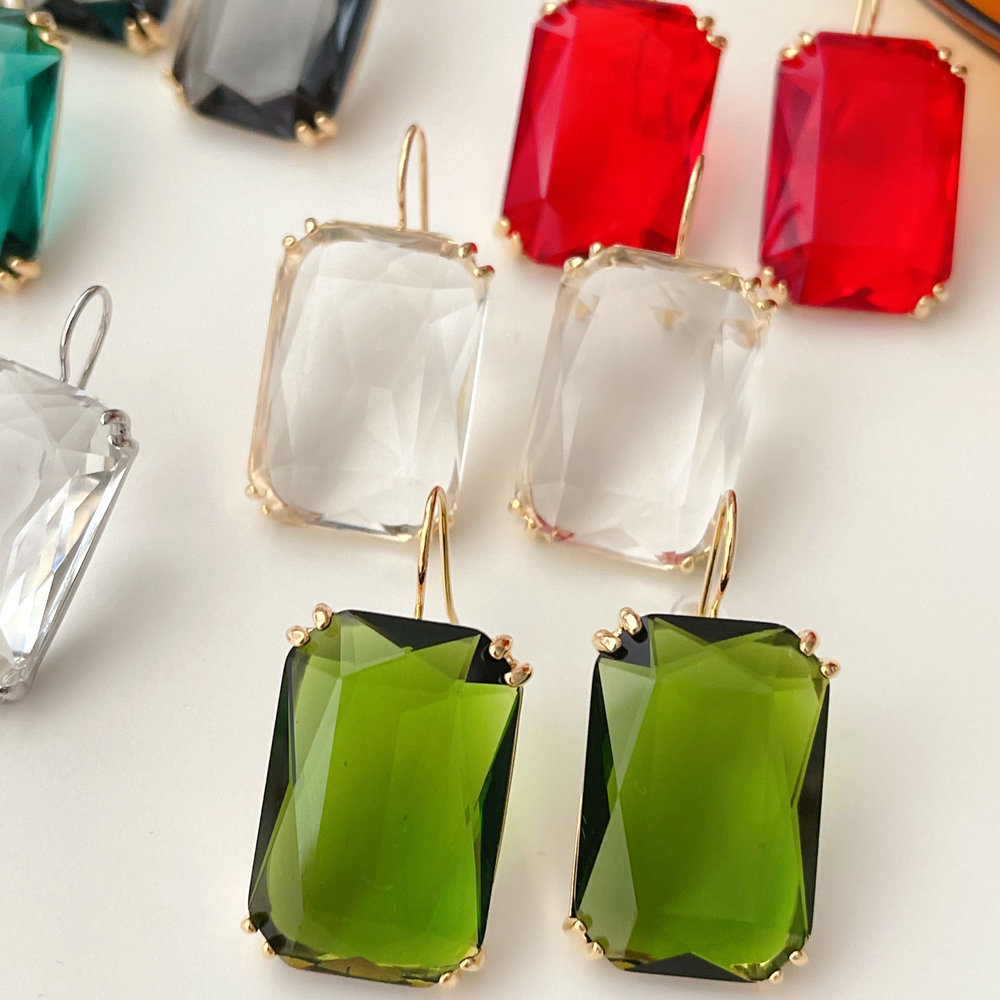 Colorful Square Big Stone Earrings CMEADL-2401333