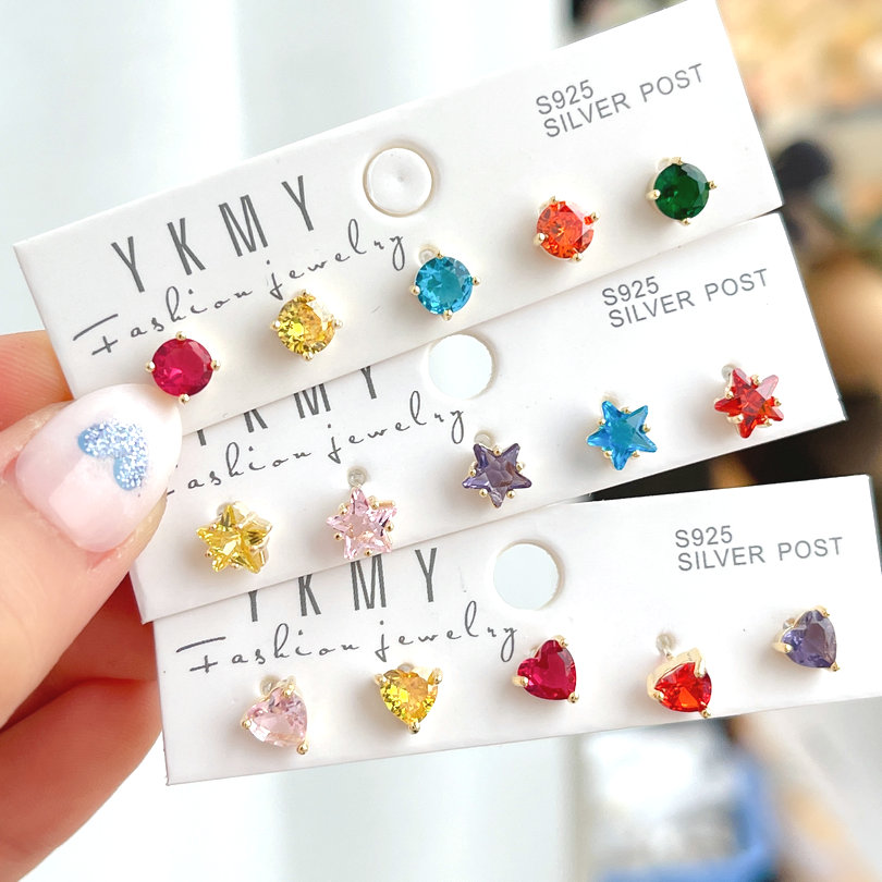 Colored star Peach Heart Round Stud Earrings