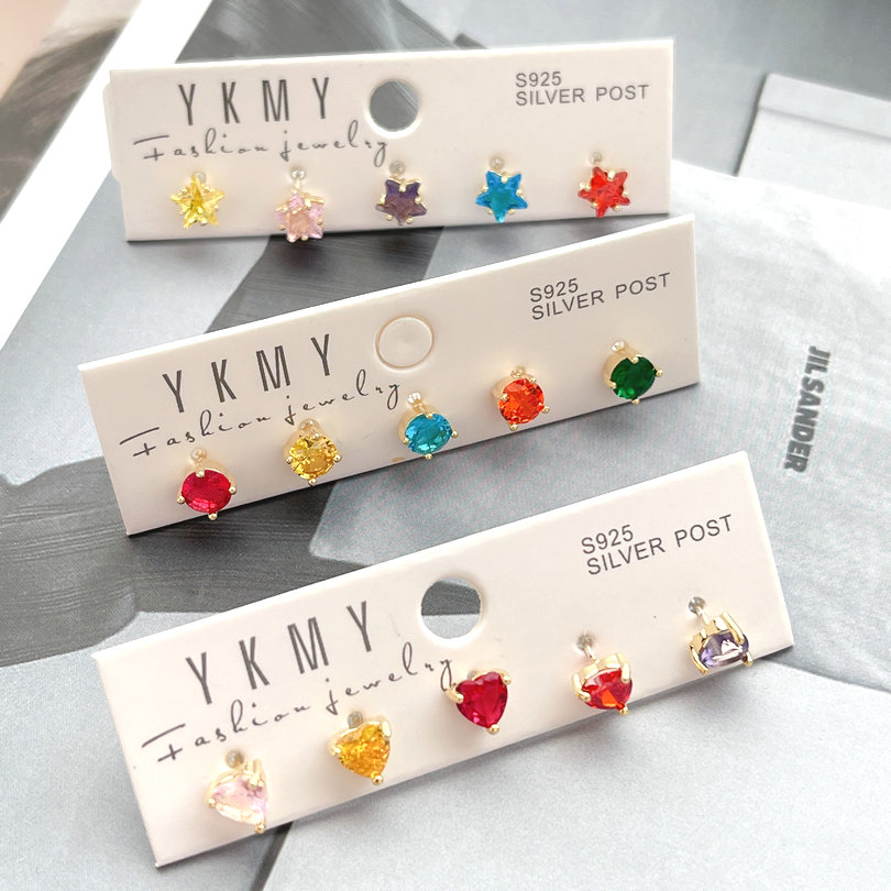 Colored star Peach Heart Round Stud Earrings