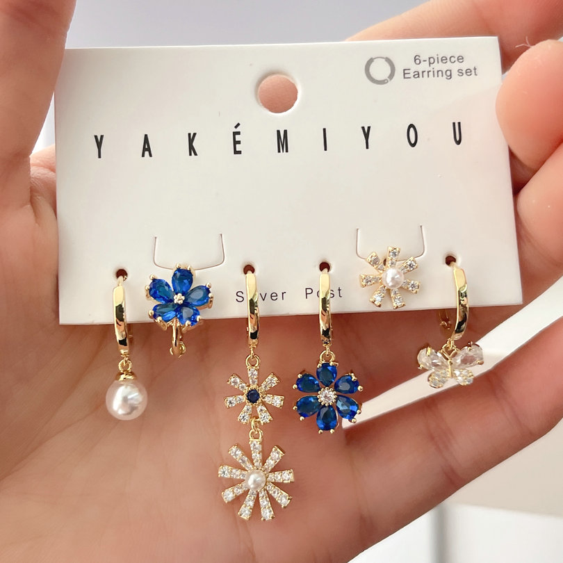 Blue Zircon Flower Earrings