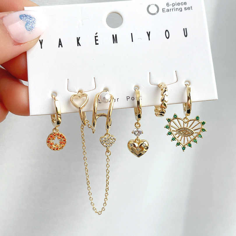 Green Heart Charms Set Earrings