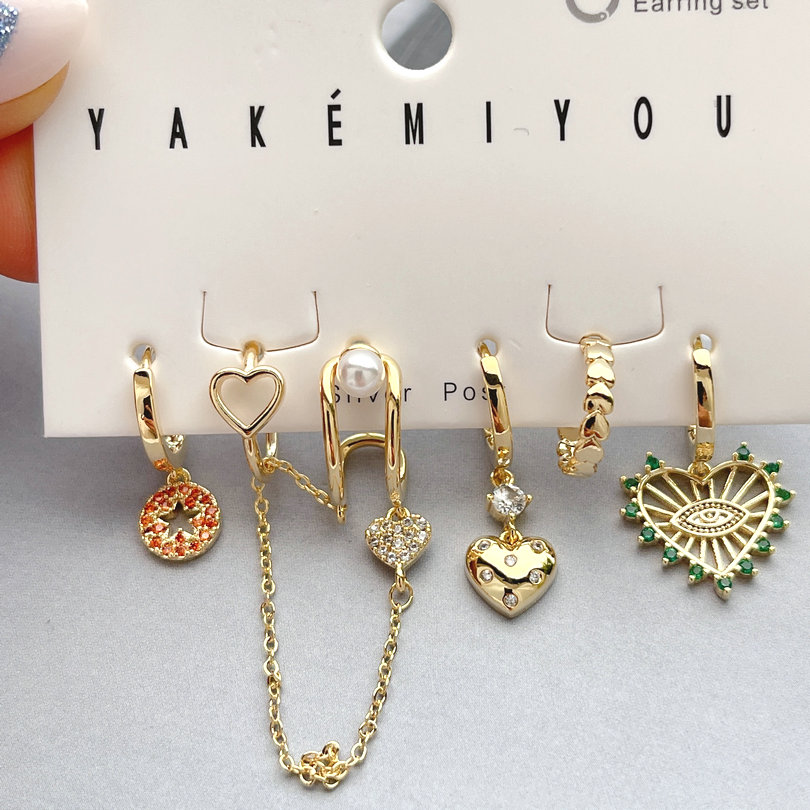 Green Heart Charms Set Earrings