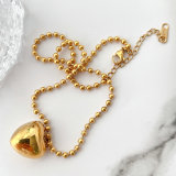 Stainless Steel Heart Charm With Gold Ball Chain Necklace