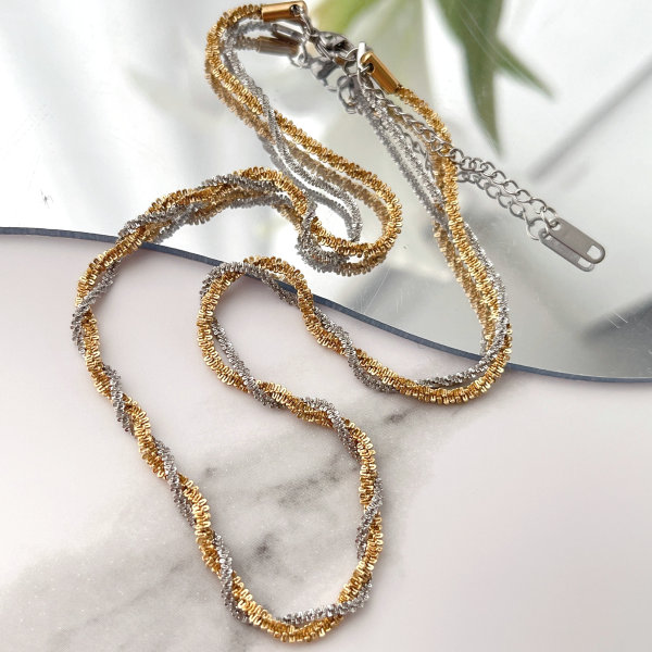 Plated Stainless Silver And Gold Mix Chain Necklace