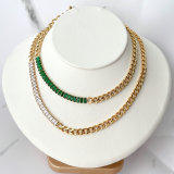 Stainless Steel Half Zircon Half Cuban Chain Necklace