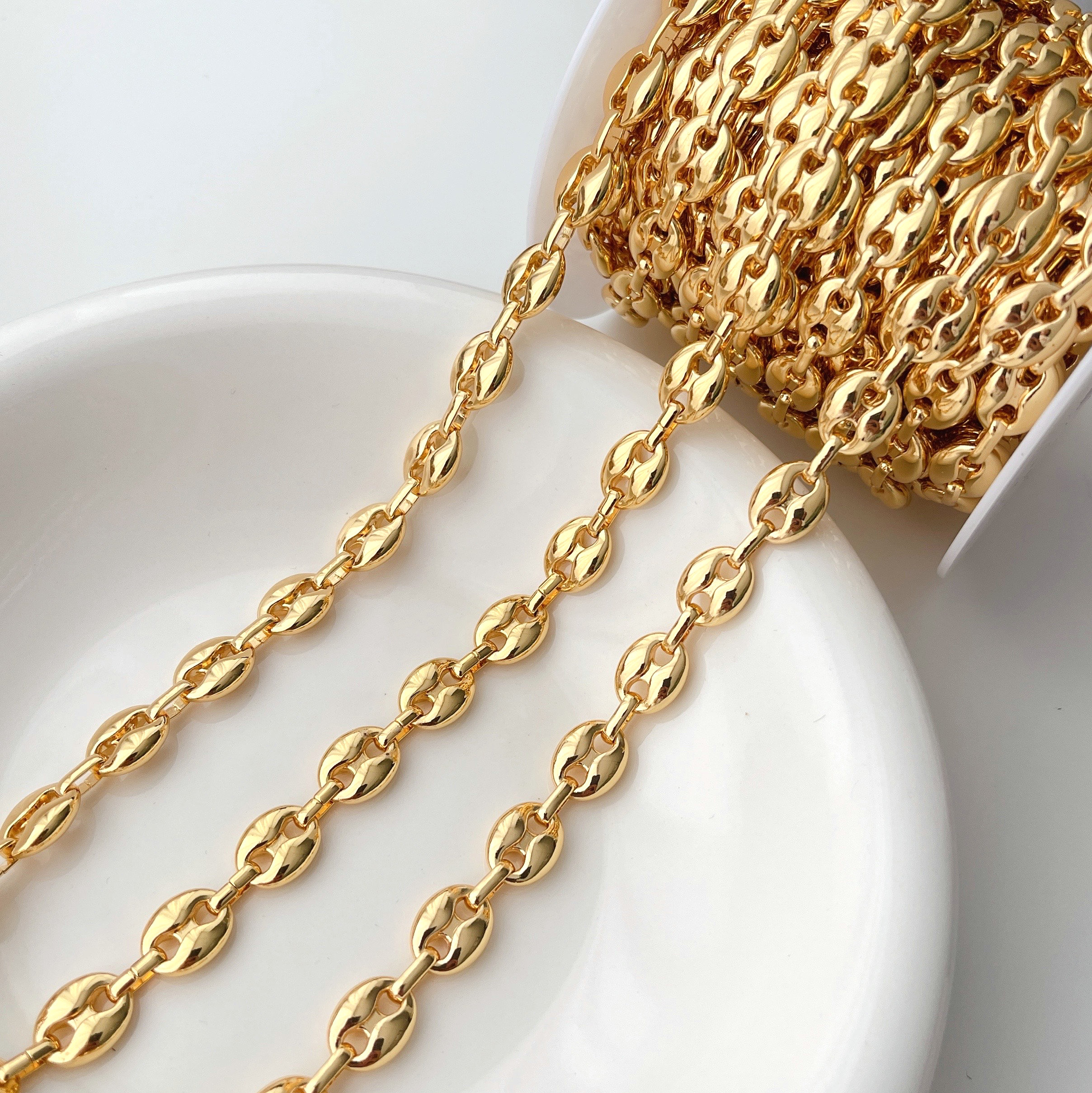 18k Gold Plated Coffee bean chain by meter