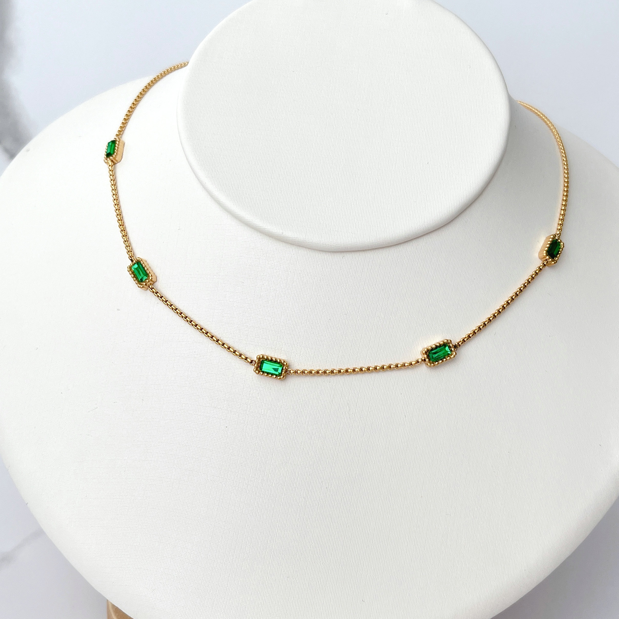 Stainless Steel Green Square Chain Necklace
