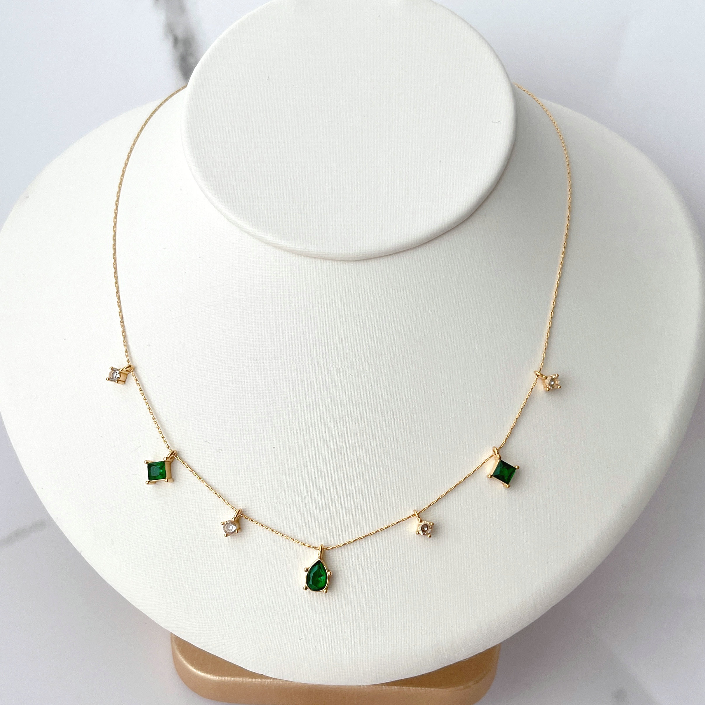 Stainless Steel Green Drop Charm Necklace