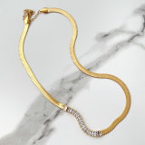 Stainless Steel Half Zircon Half Cuban Chain Necklace
