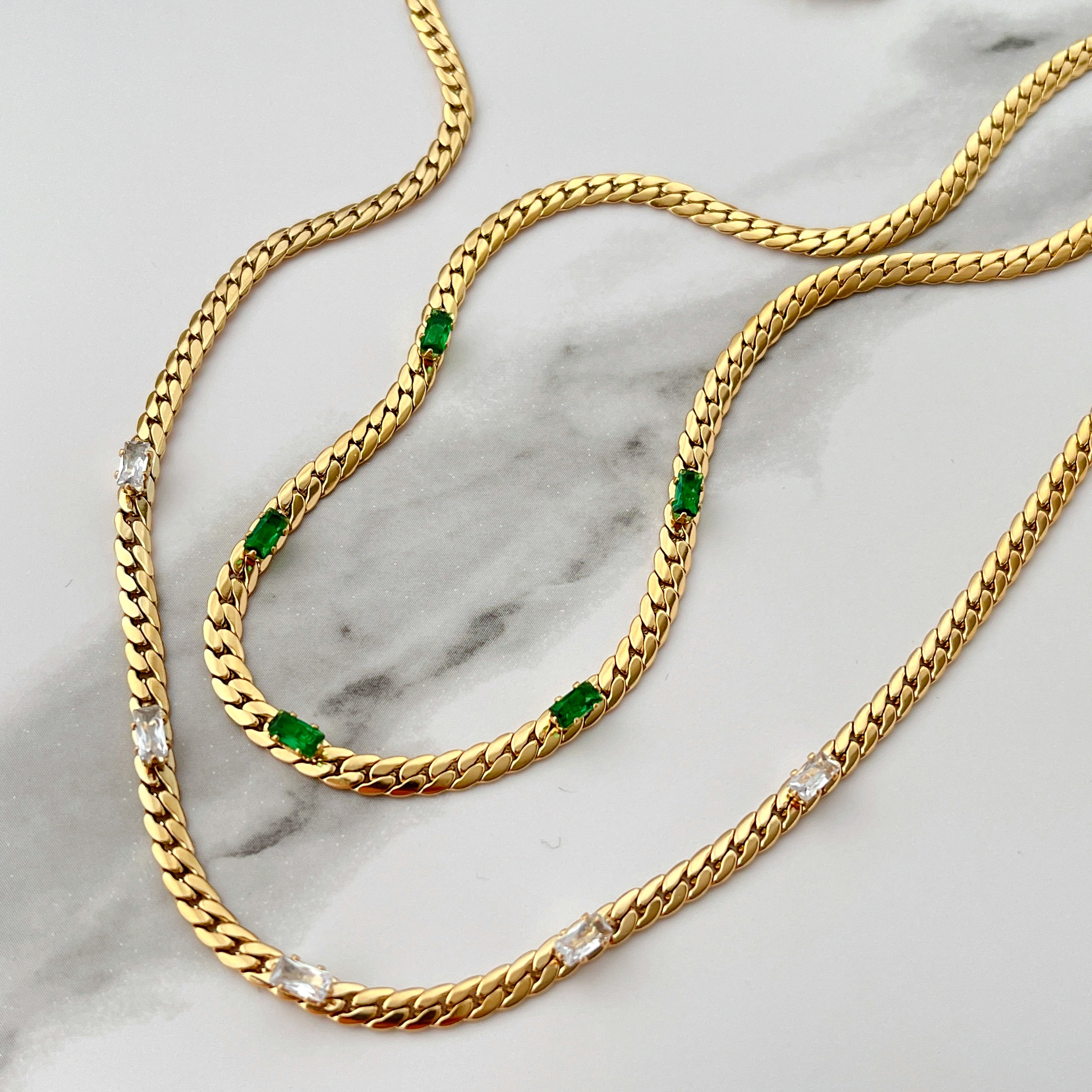 Stainless Steel Square Zircon Cuban Chain Necklace