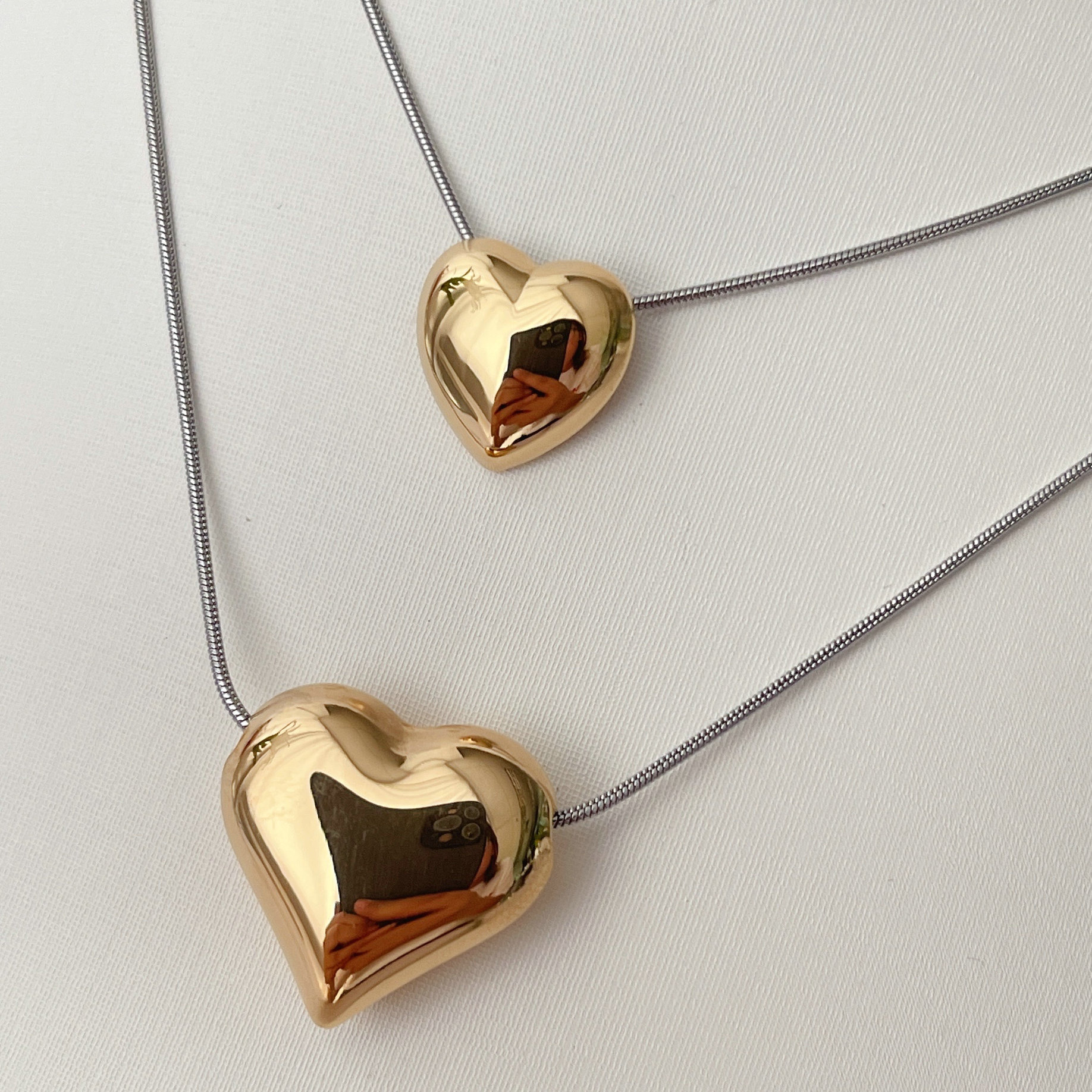 Stainless Steel Heart Charm With SIlver Chain Necklace