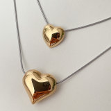Stainless Steel Heart Charm With SIlver Chain Necklace