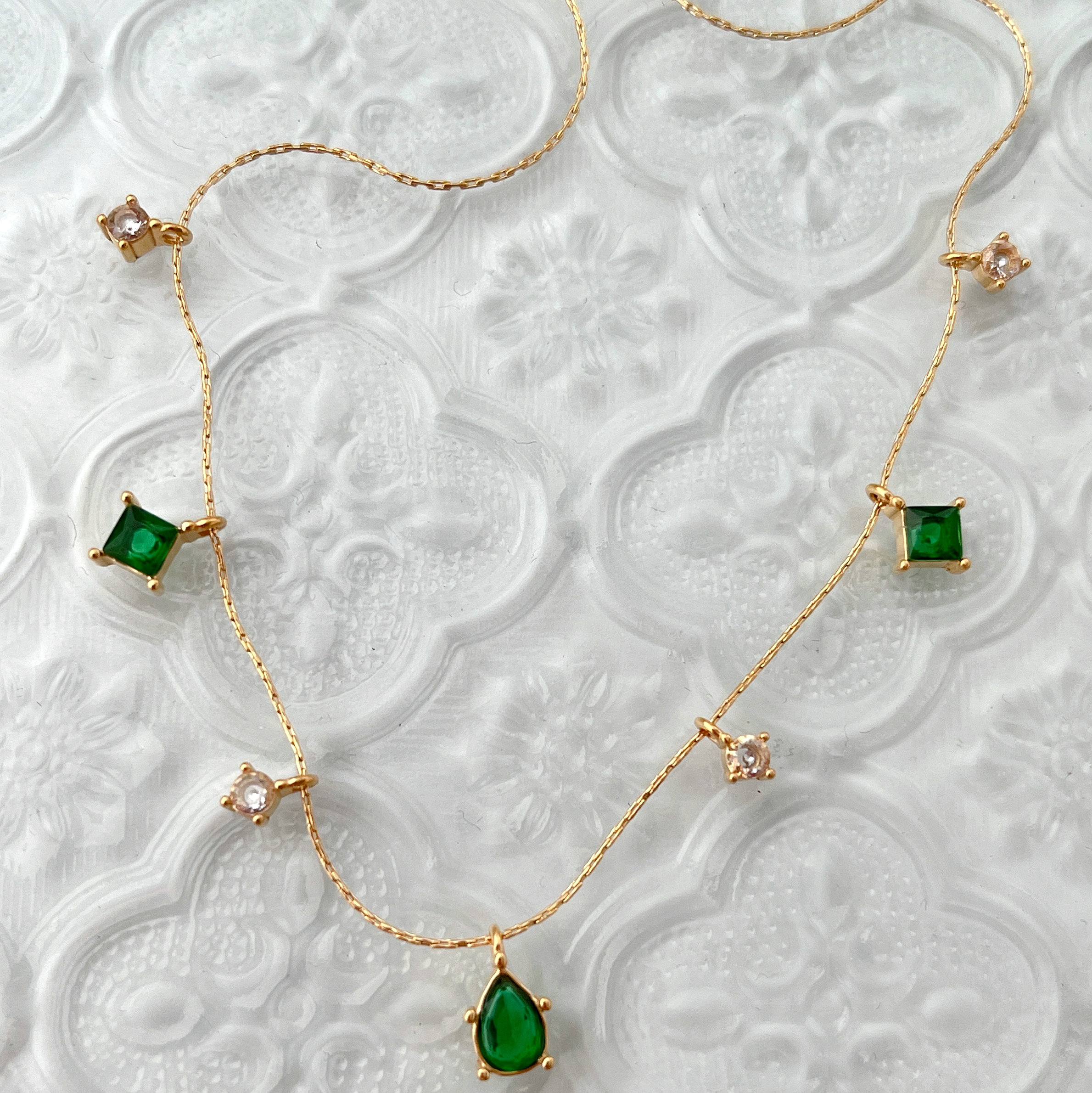 Stainless Steel Green Drop Charm Necklace