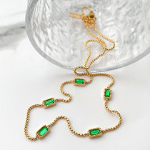 Stainless Steel Green Square Chain Necklace