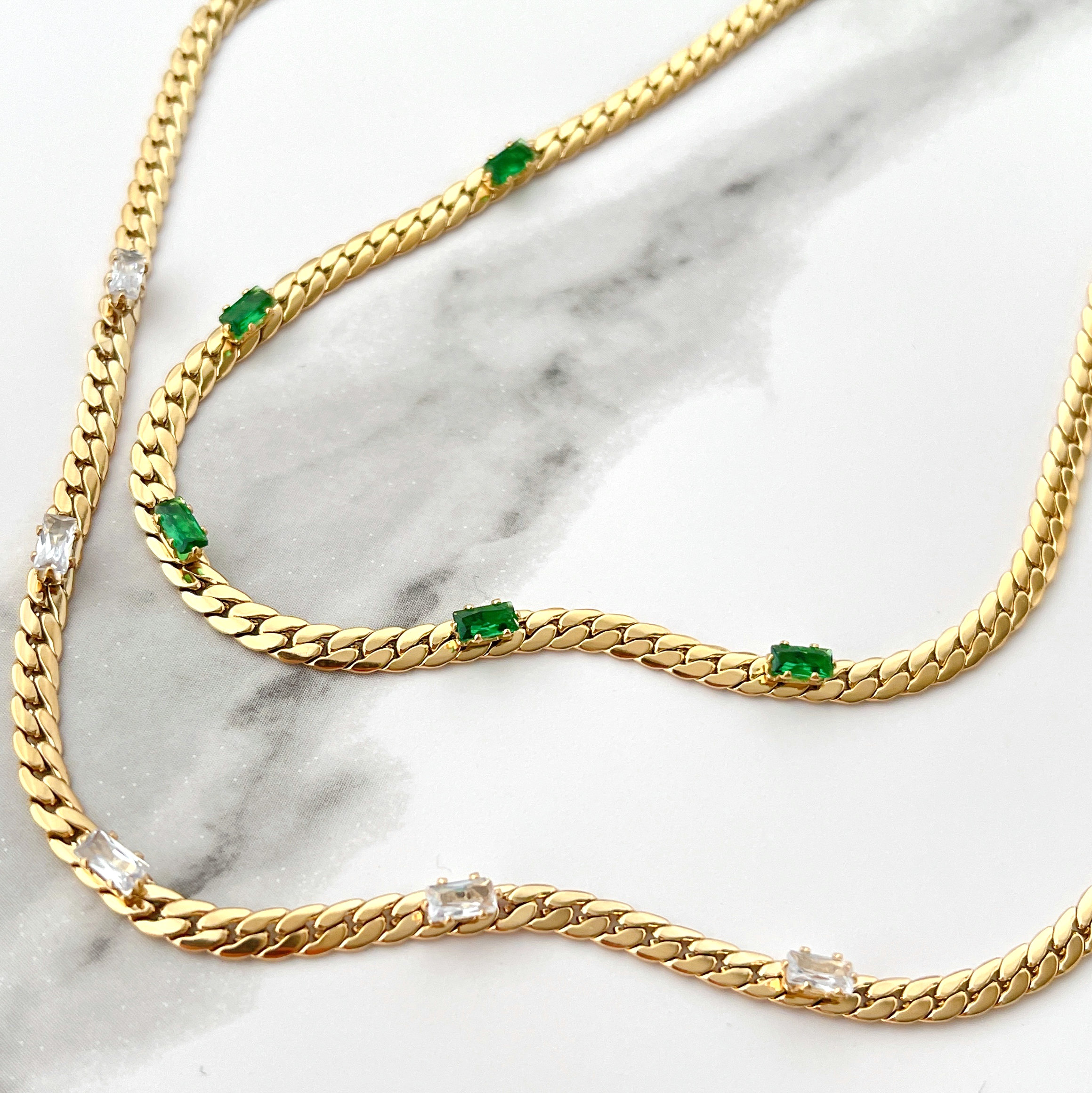 Stainless Steel Square Zircon Cuban Chain Necklace