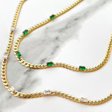 Stainless Steel Square Zircon Cuban Chain Necklace