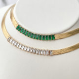 Stainless Steel Half Zircon Half Cuban Chain Necklace