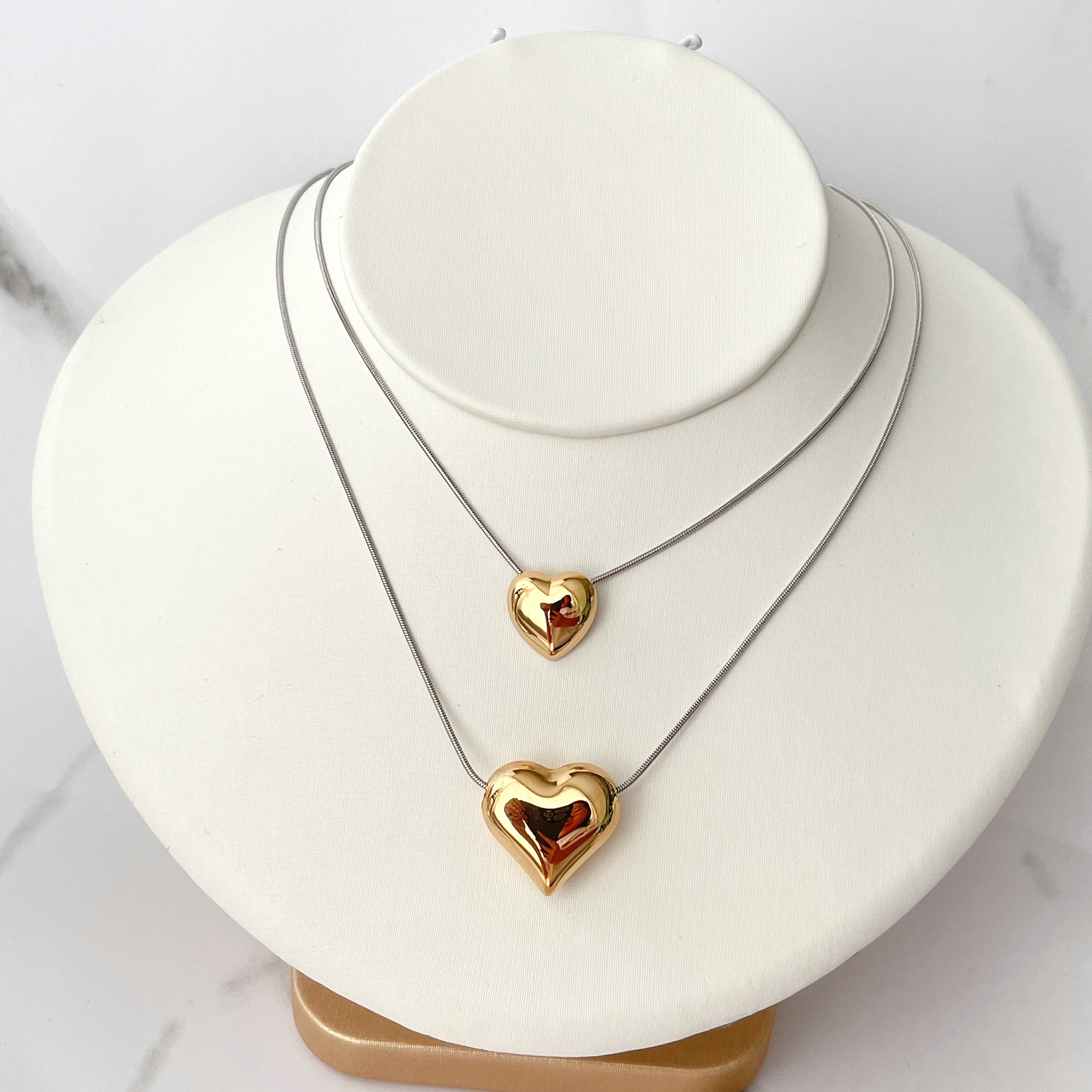 Stainless Steel Heart Charm With SIlver Chain Necklace