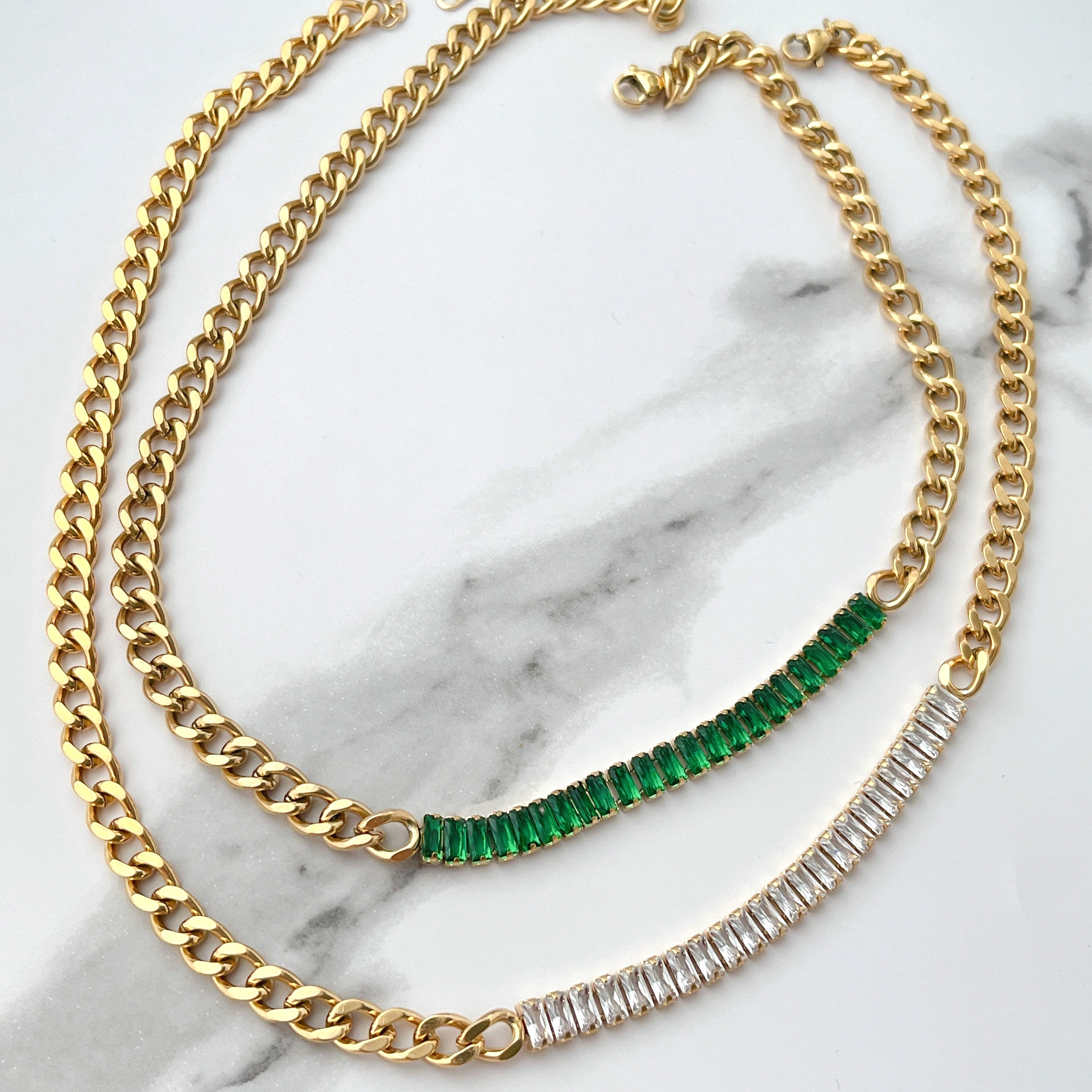 Stainless Steel Half Zircon Half Cuban Chain Necklace