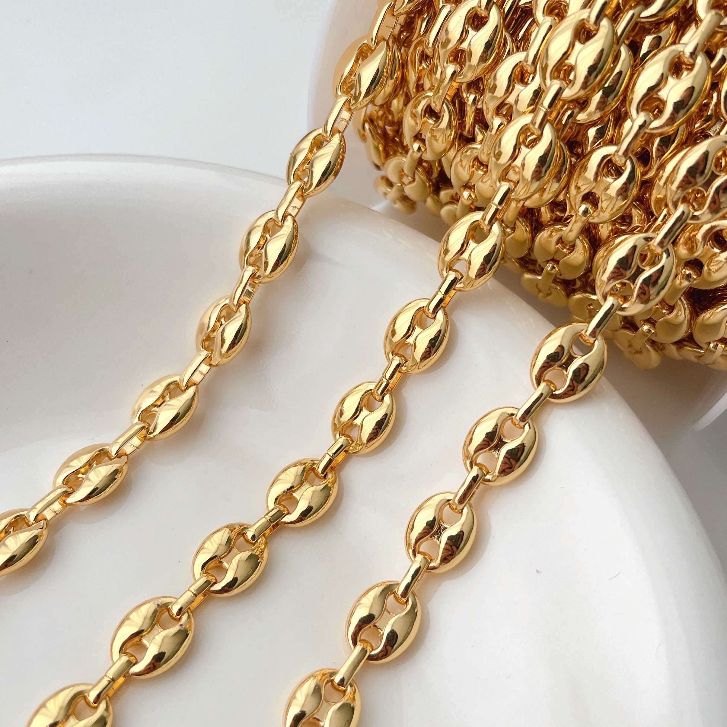 18k Gold Plated Coffee bean chain by meter