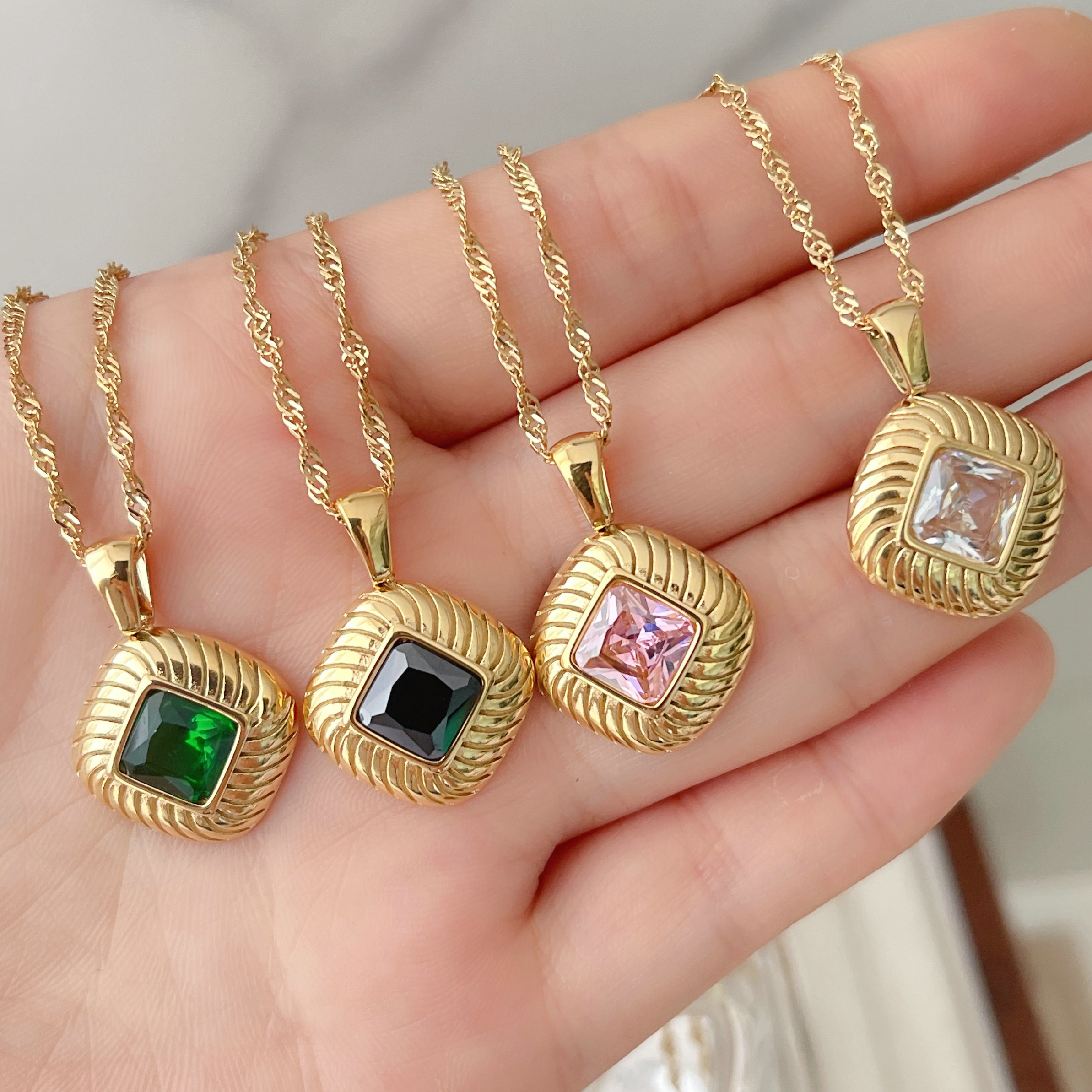 Stainless Steel Square Candy Charm Necklace