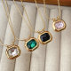 Stainless Steel Square Zircon Charm Necklace