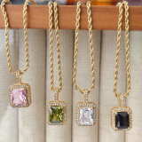 Stainless Steel twist chain with square pendant