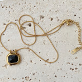 Stainless Steel Square Zircon Charm Necklace