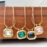 Stainless Steel Square Zircon Charm Necklace