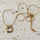 Stainless Steel Square Zircon Charm Necklace
