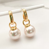 Long Round Drop Pearl Earrings