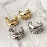 Double Metal Line C Shape Hoop Earrigs CMEXW-2417684