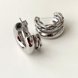 Double Metal Line C Shape Hoop Earrigs CMEXW-2417684