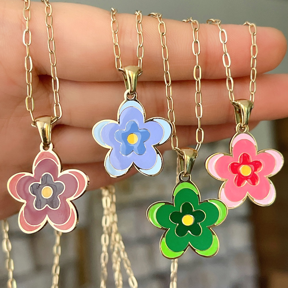 Stainless Steel Enamel Flower Necklace