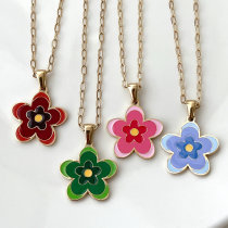 Stainless Steel Enamel Flower Necklace
