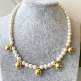 Round Pearl Necklace with Gold Ball Charm