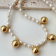 Long Pearl Necklace with Gold Ball Charm